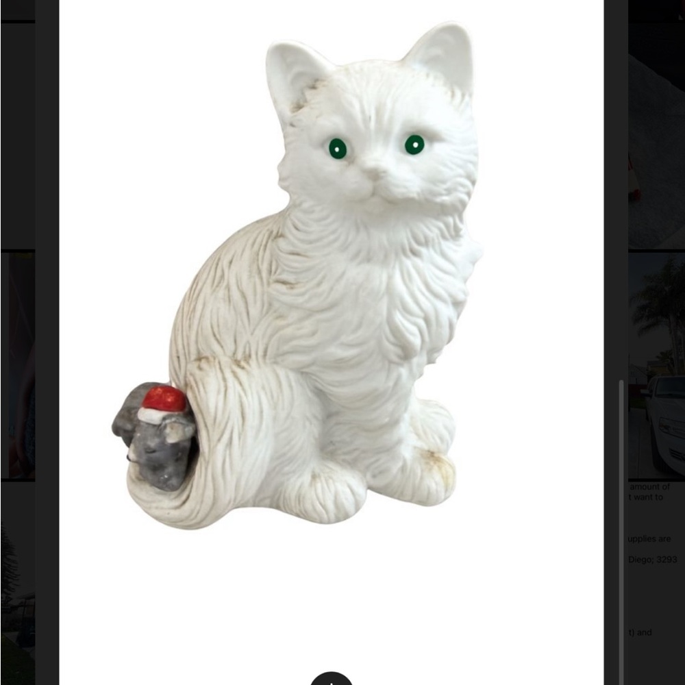 Elegant White Cat Figurine with Red and Gray Details